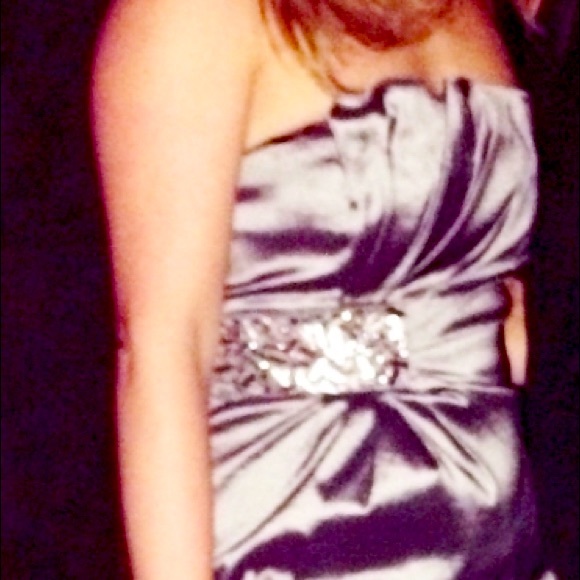 Strapless Silver Aqua Cocktail Dress - Picture 5 of 5